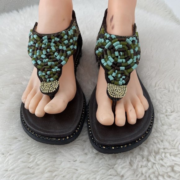 Alegria Mom 201 Leather Sandals Shoes 36 Sz 6 Beaded Kongoh Gladiators Boho - Picture 2 of 9